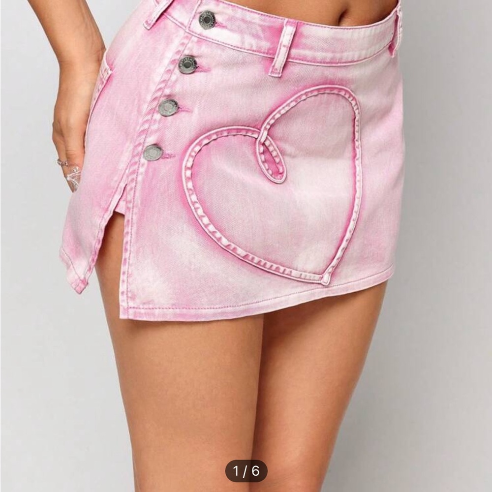 Pink Heart-Embroidered Women's Skirt